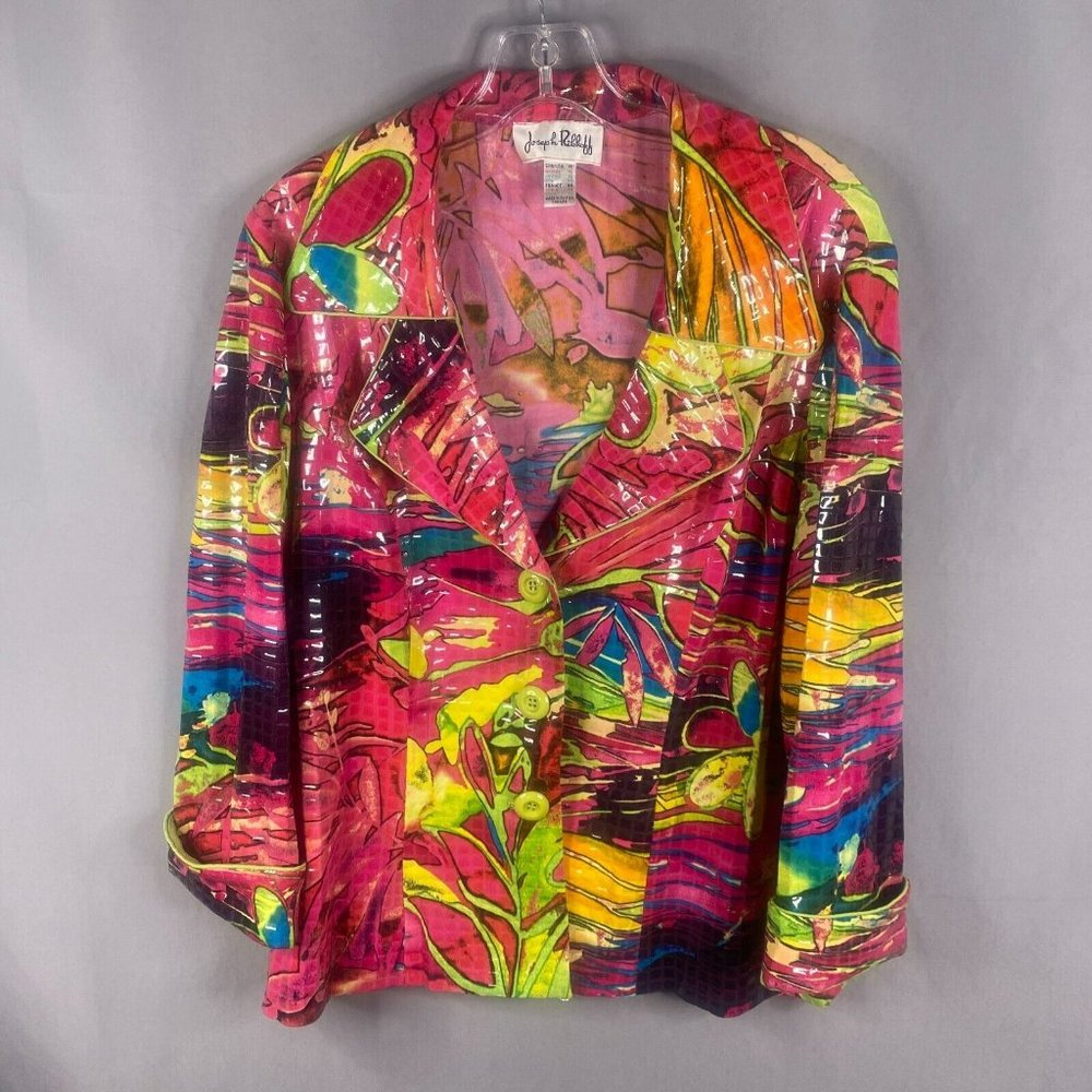 Joseph Ribkoff Jacket Womens 14 Multicolor Blazer Bright Art to Wear 90s Disco